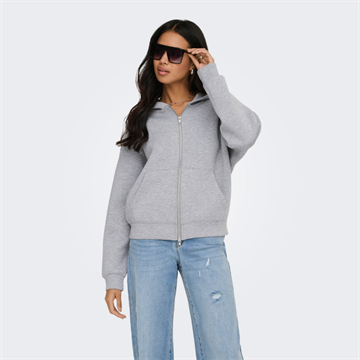 ONLY NAOMI TWO-WAY ZIP HOODIE LIGHT GREY MELANGE- 15383142